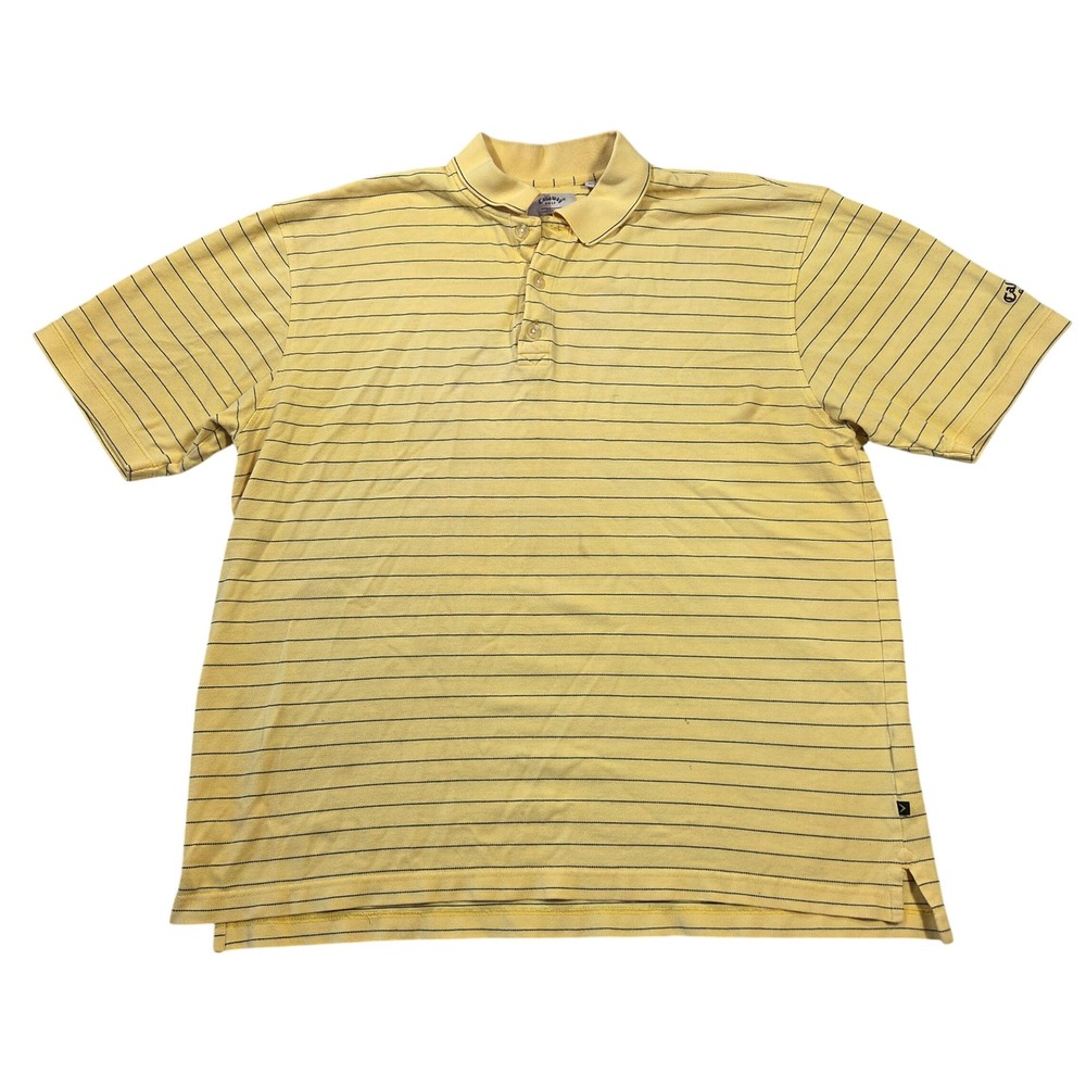 Callaway Golf Sport Mens XL Yellow Striped Short Sleeve Cotton Polo Shirt
